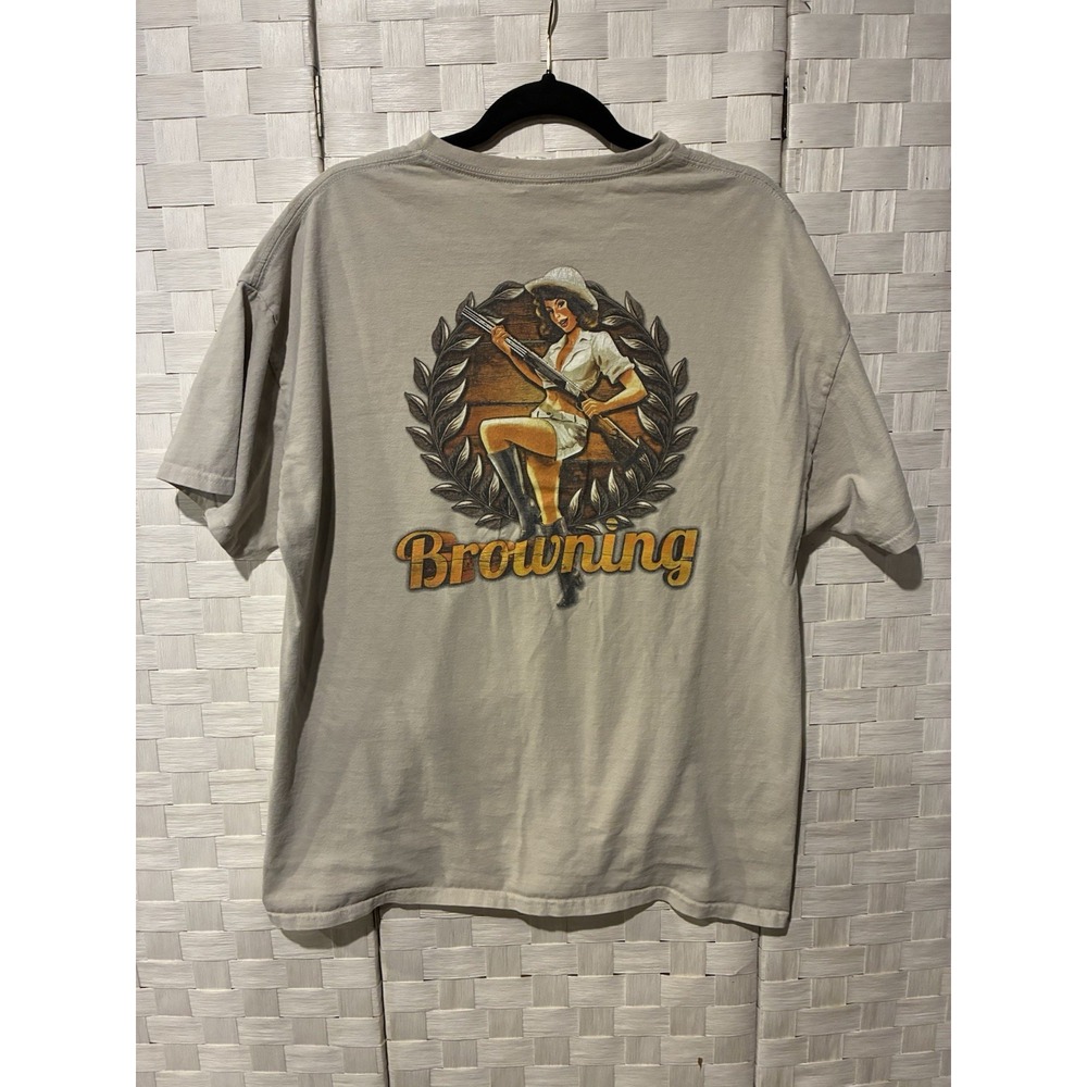 Browning The Best There Is Pin Up Back Graphic Hunting T Shirt Mens XL Tan